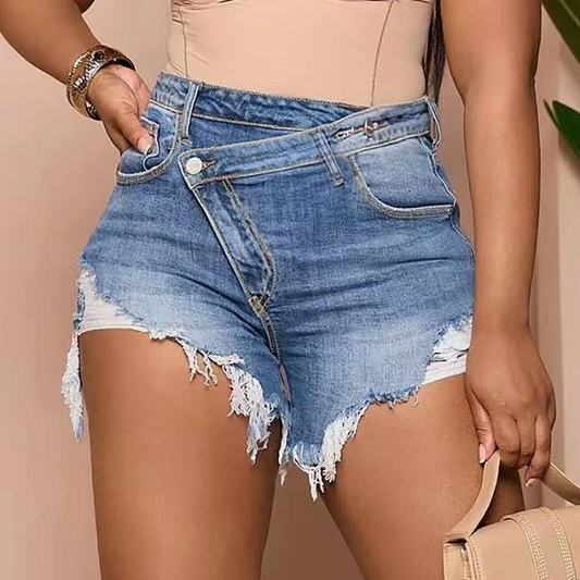 WildEdge High-Waist Distressed Raw Hem Shorts  Castello Clothing Line   