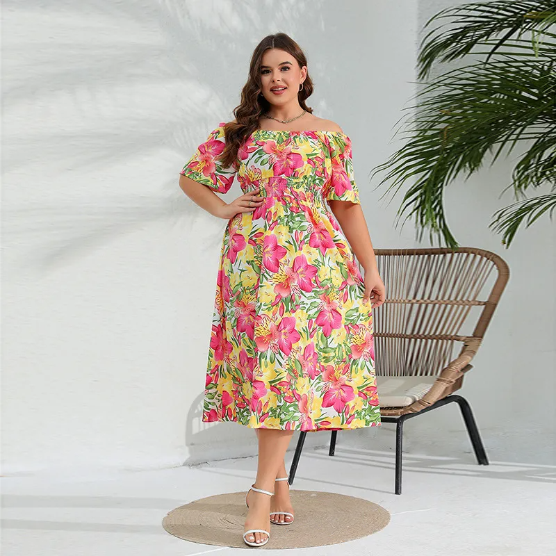 Gina Plus Floral Off-Shoulder Flowy Midi Dress midi dress Castello Clothing Line