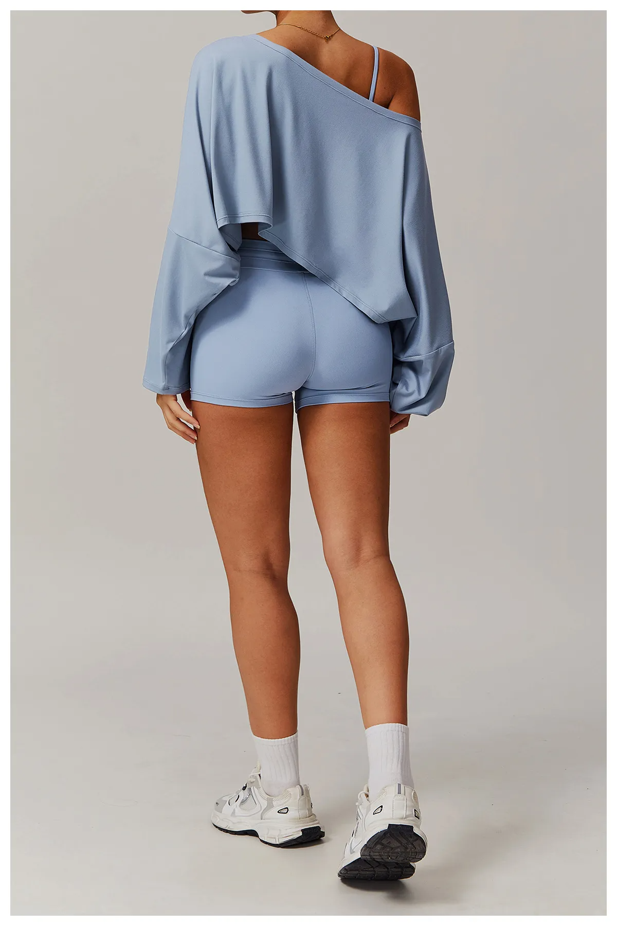Caeli Long Sleeve Wide Neck Relaxed Cropped Top workout tops and t-shirts Castello Clothing Line