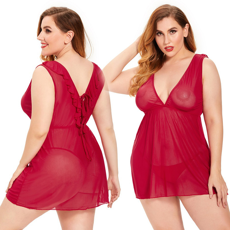 Plus Size Sheer V Neck Nightie  Castello Clothing Line   