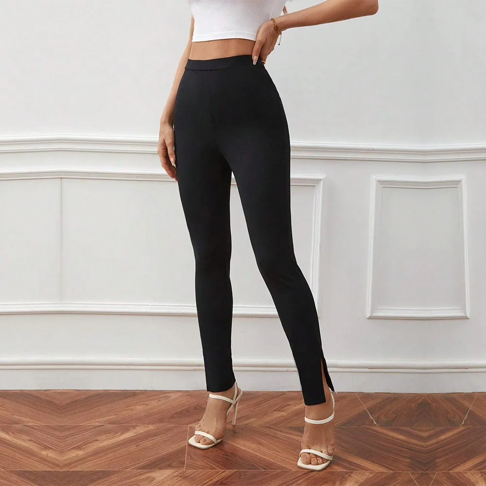 Zahara High-Waist Slim Fit Split Hem Pants pants Castello Clothing Line