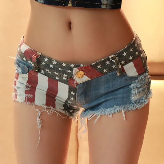 Patriot Low-Rise Frayed Hem Denim Hot Shorts  Castello Clothing Line   