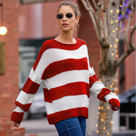 Joyride Striped Ribbed Knit Oversized Sweater Castello Clothing Line