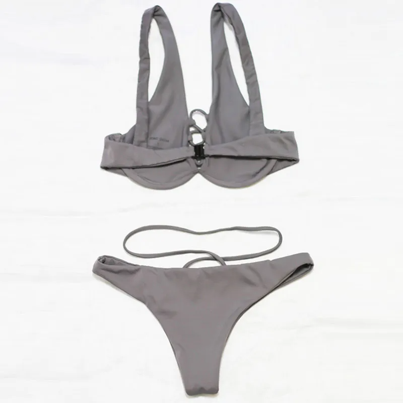 Lace-Up Bikini Set with Double Strap Bottoms  Castello Clothing Line   