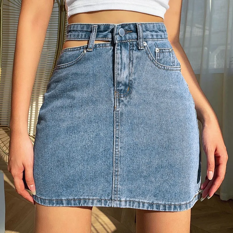 Double Take Cut-Out Denim Mini Skirt  Castello Clothing Line   