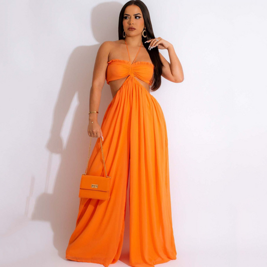 Zola Cutout Halter Wide Leg Palazzo Jumpsuit women jumpsuits Castello Clothing Line