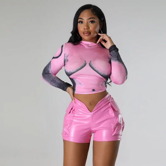 BoldCurve High Waist Faux Leather V-Cut Pocket Shorts  Castello Clothing Line   