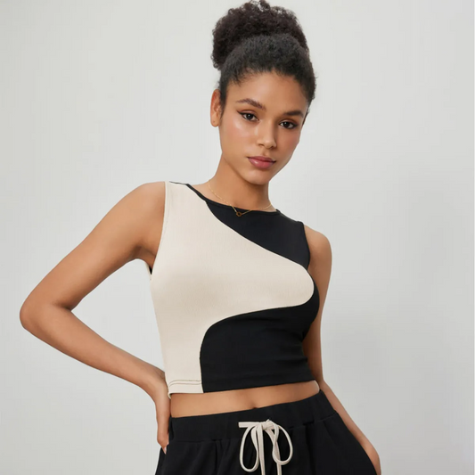 In the Mix Sleeveless Asymmetrical Ribbed Crop Top Castello Clothing Line
