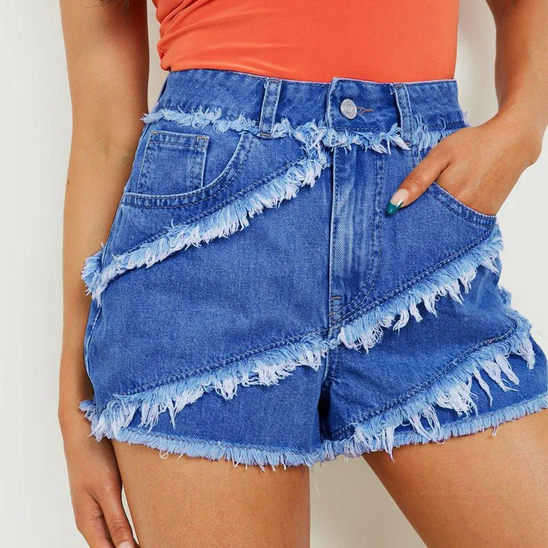 Riot High-Waist Frayed Denim Shorts  Castello Clothing Line   
