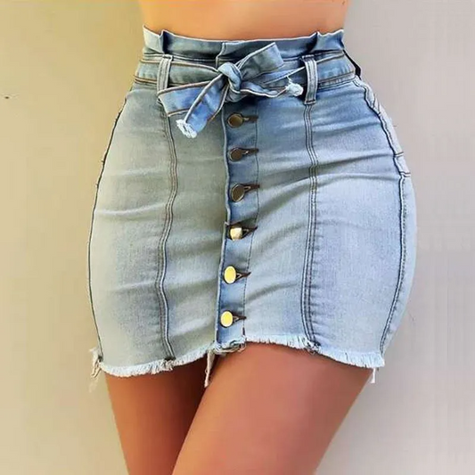Tie The Knot Buttoned Denim Mini Skirt  Castello Clothing Line   
