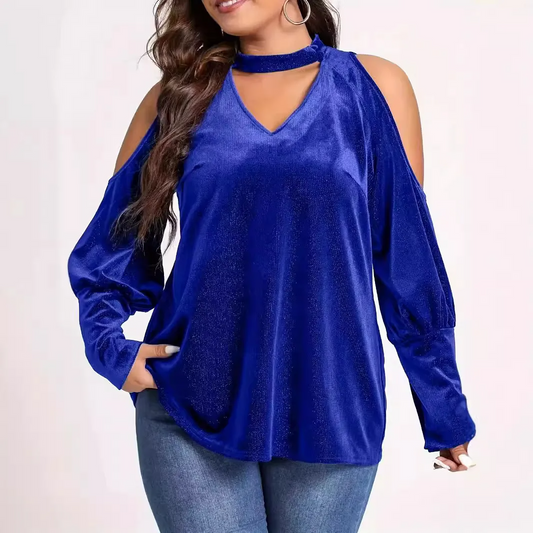 Essence Velvet Cold Shoulder Choker Top Castello Clothing Line