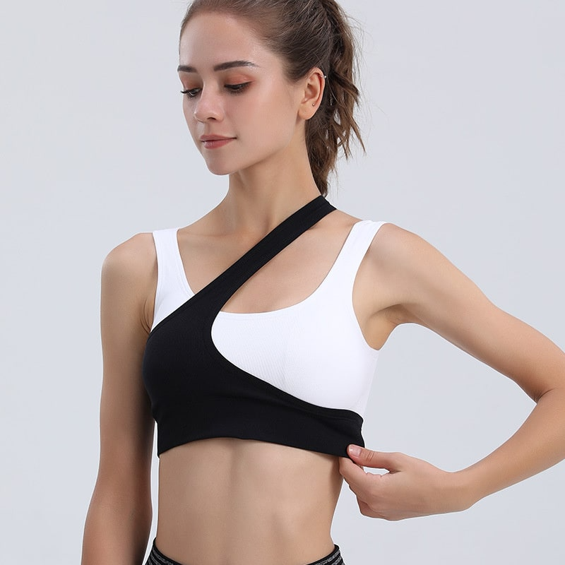 Aster Ribbed Asymmetrical One-Shoulder Sports Bra sports top & bras Castello Clothing Line