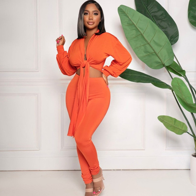 Long Sleeve Top and Slim Pants Set  Castello Clothing Line   