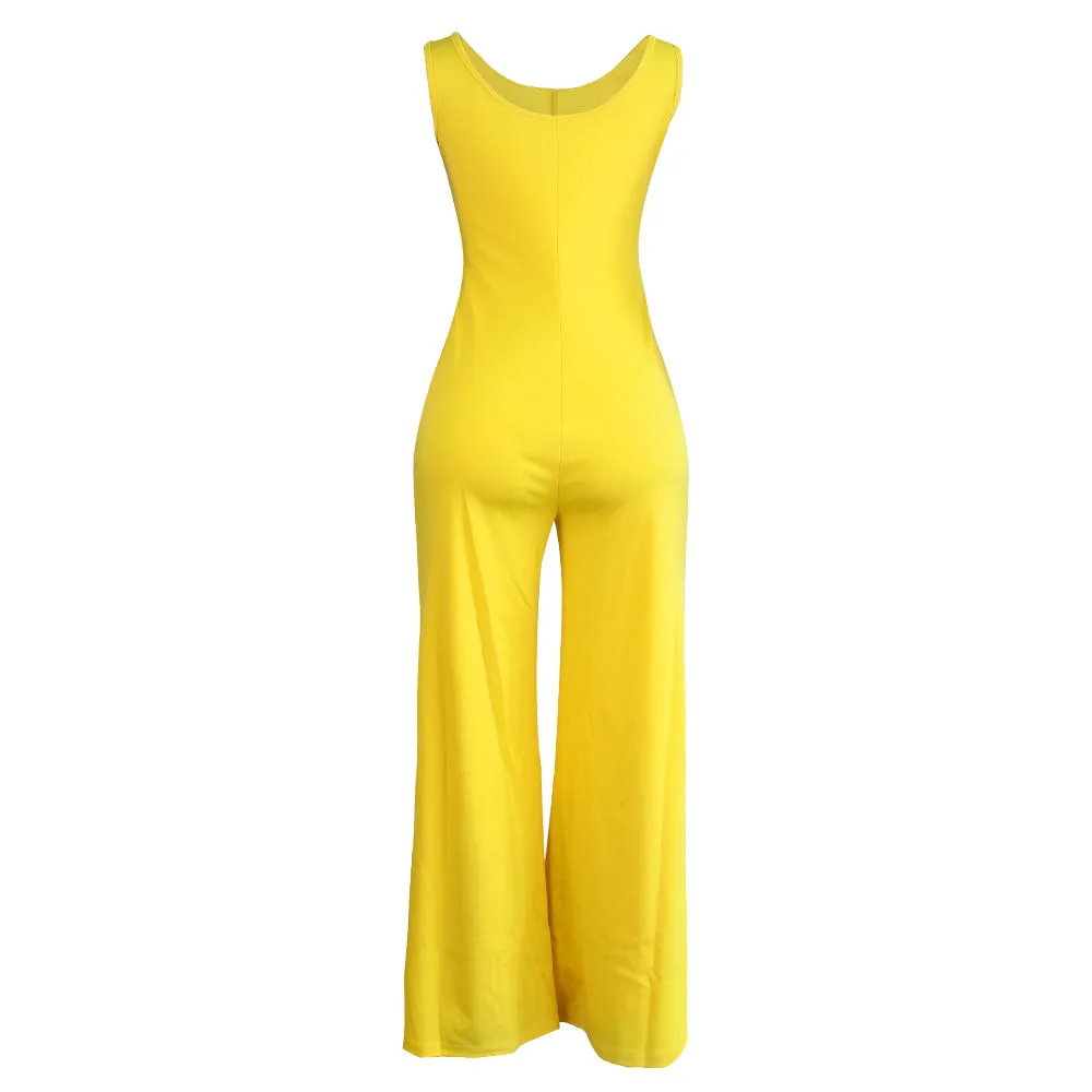 Autumn Sleeveless Scoop Neck Wide-Leg Jumpsuit women jumpsuits Castello Clothing Line
