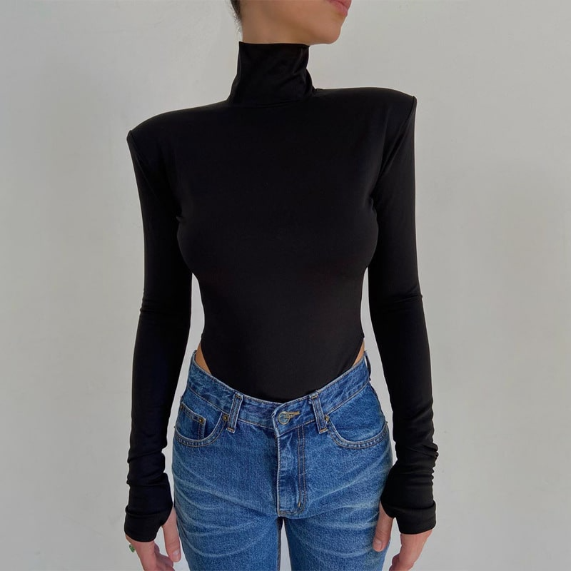 Bold Elegance High Neck Open Back Bodysuit  Castello Clothing Line   