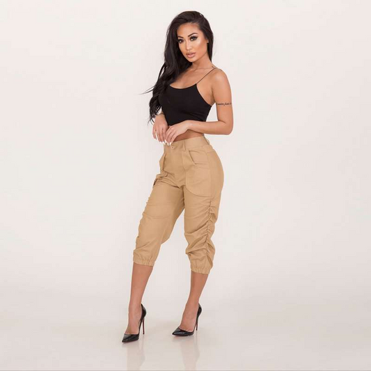 Elora High-Waist Ruched Cropped Utility Pants Castello Clothing Line