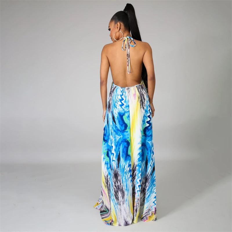 Ariella Halter Tie-Back Abstract Print Flowy Maxi Dress maxi dress Castello Clothing Line