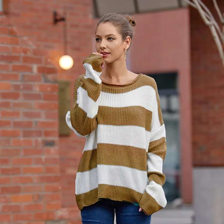 Joyride Striped Ribbed Knit Oversized Sweater Castello Clothing Line