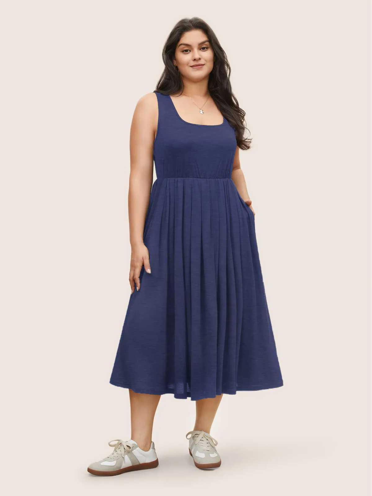 Kai Sleeveless Scoop Neck Pleated Midi Dress Castello Clothing Line