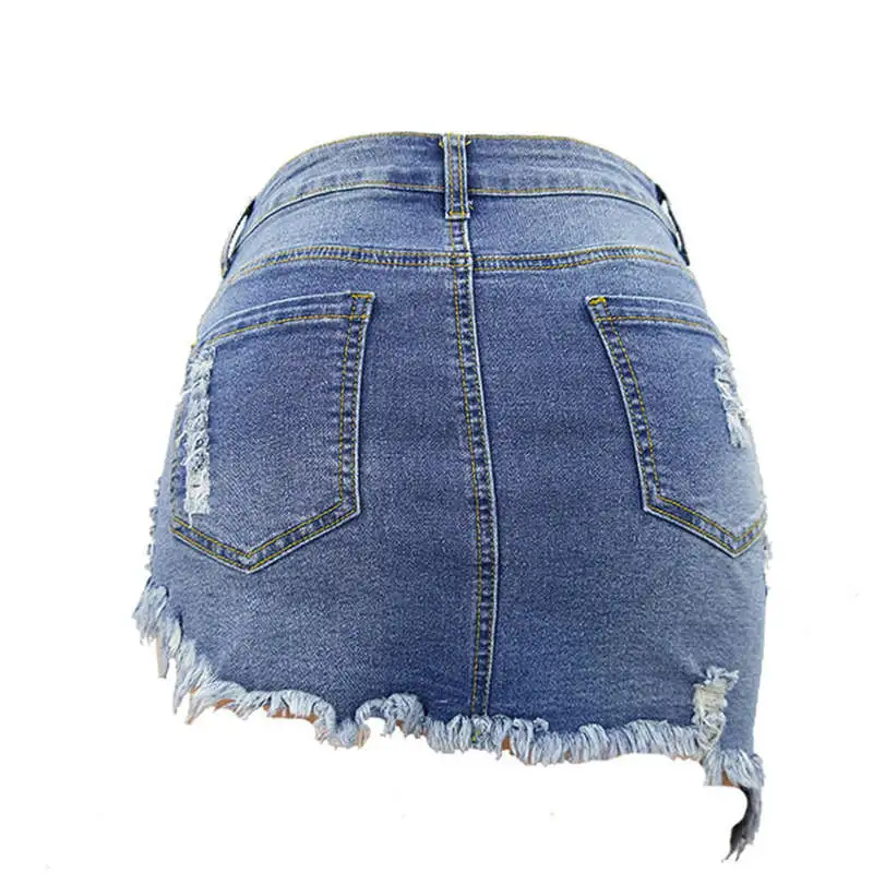 Dangerous Curves Distressed Denim Mini Skirt  Castello Clothing Line   