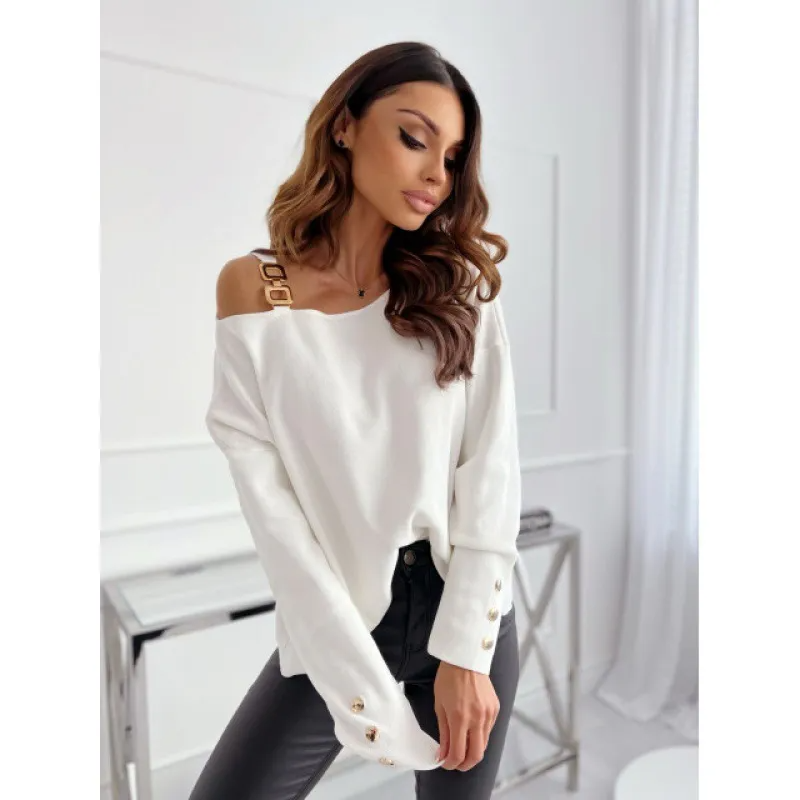 Breakthrough Off-Shoulder Buckle Detail Long Sleeve Blouse Castello Clothing Line