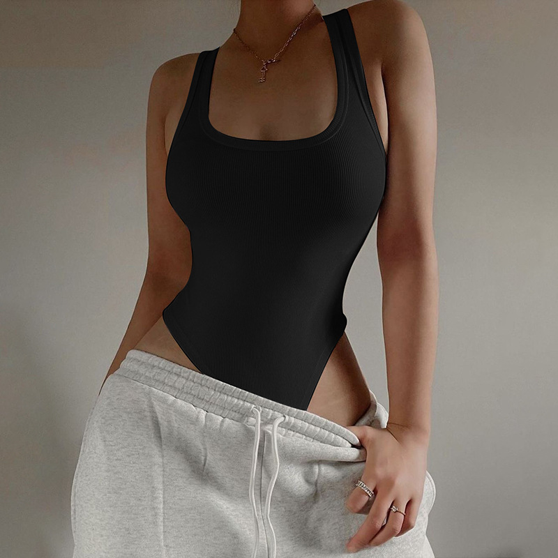 Curve Play Ribbed Scoop Neck Bodysuit  Castello Clothing Line   