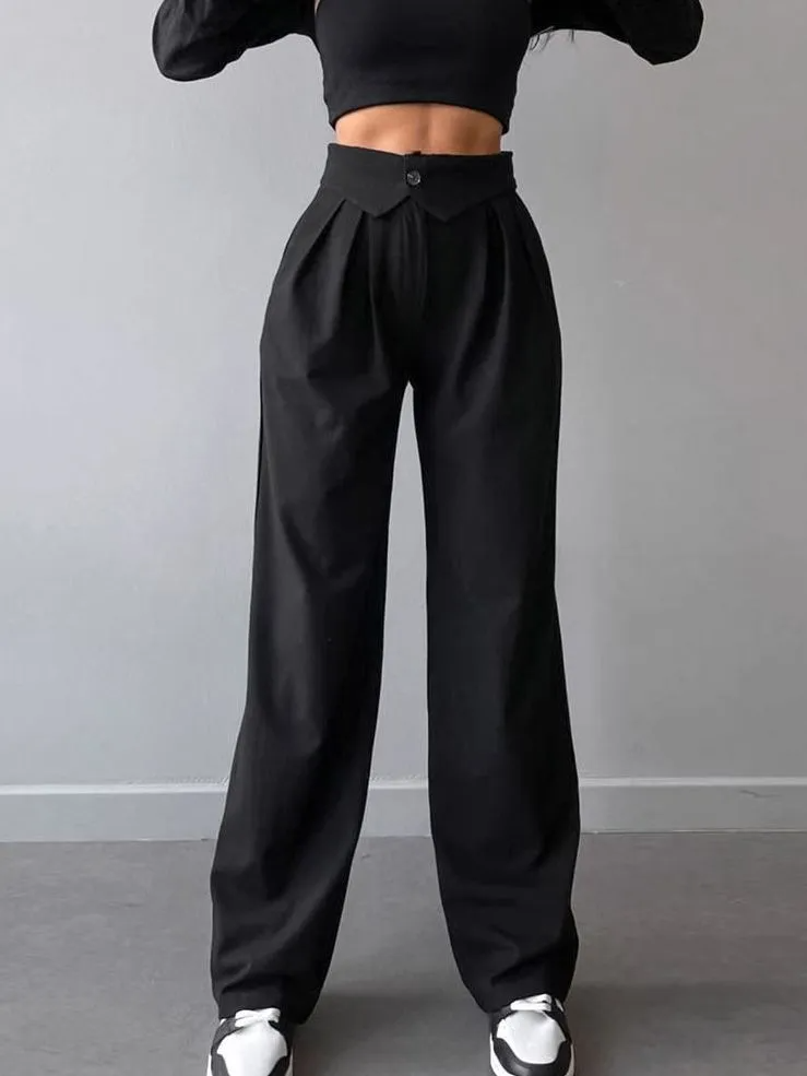 Sabrina High-Waisted Pleated Wide-Leg Trousers Castello Clothing Line