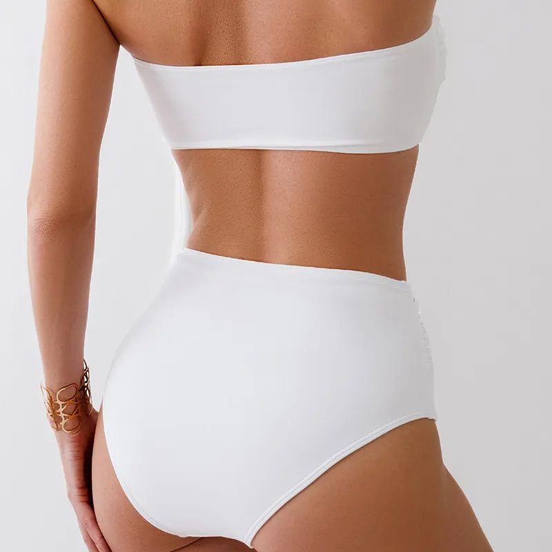 Tilia Ruched Bandeau Floral Applique High-Waist Bikini Set Castello Clothing Line