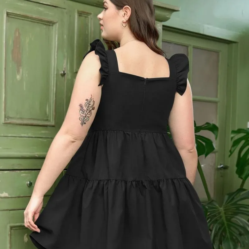 Valora Plus Size Ruffle Strap Tiered Babydoll Mini Dress Castello Clothing Line