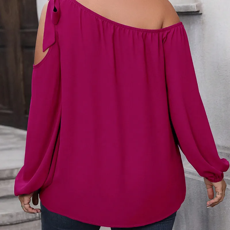 Sassify One-Shoulder Tie Detail Long Sleeve Plus Size Top Castello Clothing Line