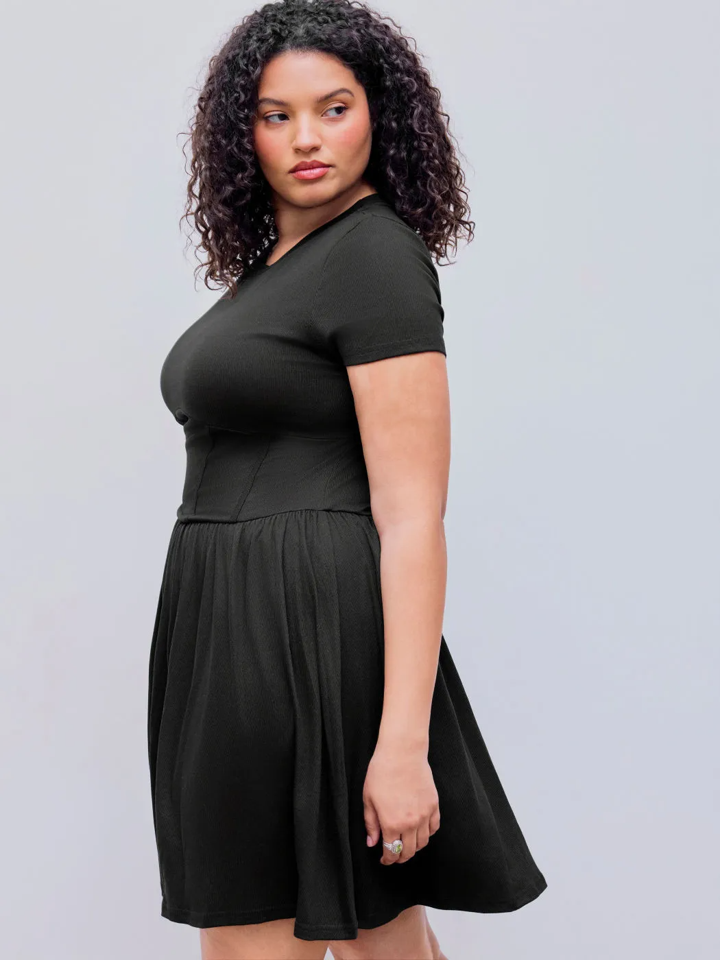Mireya Plus Size Short Sleeve Fit-and-Flare Skater Dress Castello Clothing Line