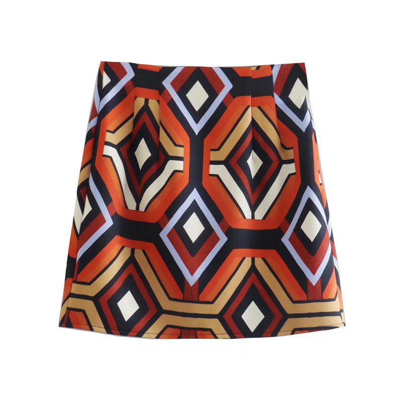 High Waist Geometrical Print A-Line Mini Skirt  Castello Clothing Line   