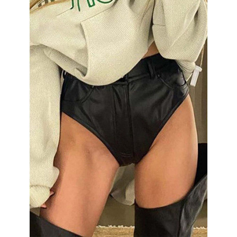 FierceEdge High-Waisted Faux Leather Cheeky Shorts  Castello Clothing Line   