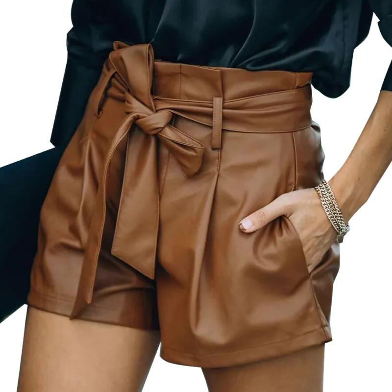 VibeBoss High-Waist Faux Leather Belted Shorts  Castello Clothing Line   