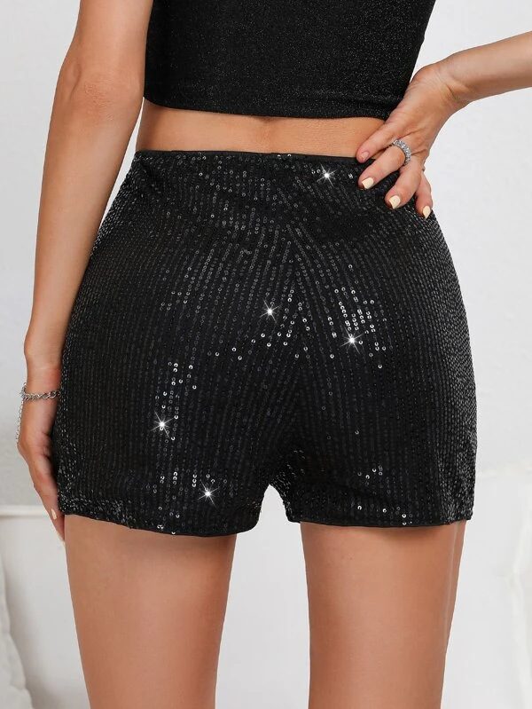 SparkGleam High Waist Sequin Embellished Party Shorts  Castello Clothing Line   
