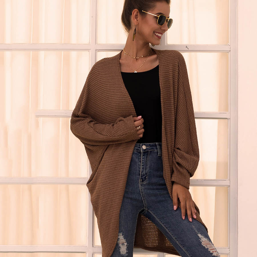 Unwind Open Front Waffle Knit Long Sleeve Cardigan Castello Clothing Line