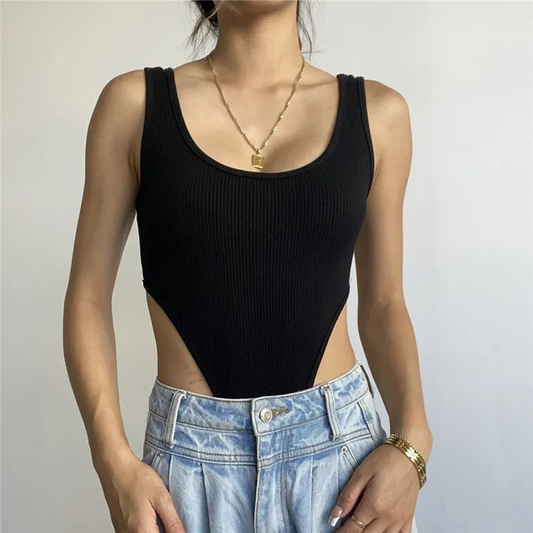 Bold Bliss High-Cut Scoop-Neck Bodysuit  Castello Clothing Line   