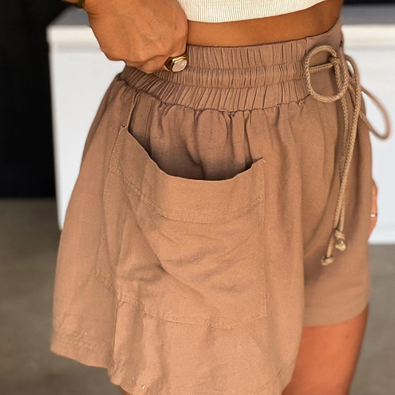 CozyFlow High Waist Drawstring Linen Pocket Shorts  Castello Clothing Line   