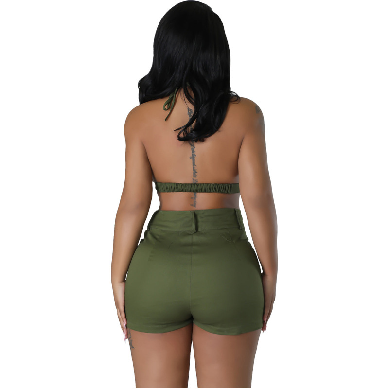 Vibe Halter Bralette Top & High-Waist Utility Shorts Set  Castello Clothing Line   