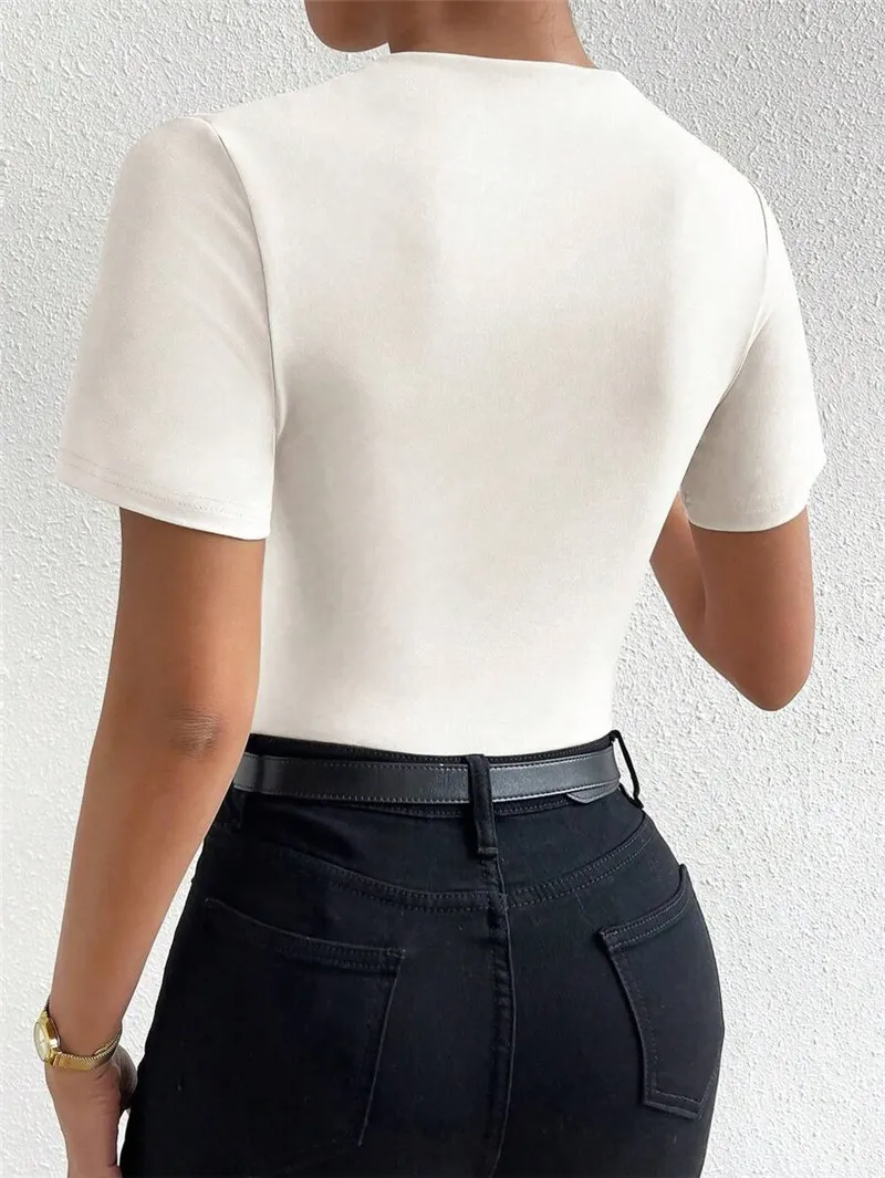 Tempt Short Sleeve Ruched Bodysuit  Castello Clothing Line   