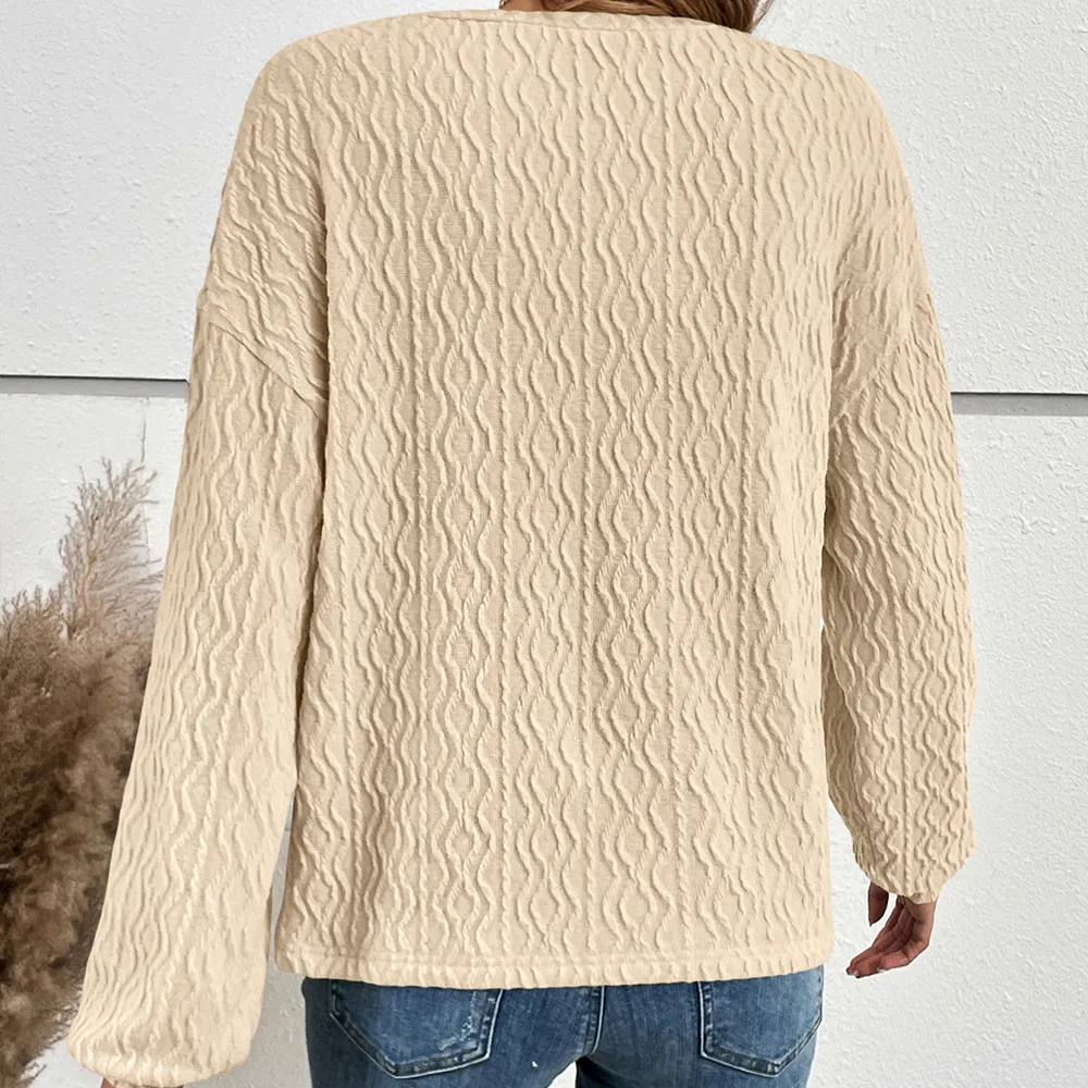 Signature Wave Textured Long Sleeve Henley Top Castello Clothing Line