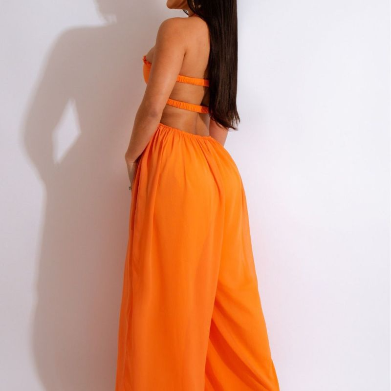 Zola Cutout Halter Wide Leg Palazzo Jumpsuit women jumpsuits Castello Clothing Line