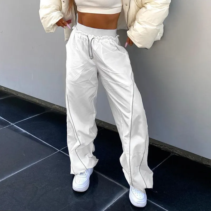 Nitro High-Rise Elastic Waist Wide-Leg Contrast Stitch Pants Castello Clothing Line