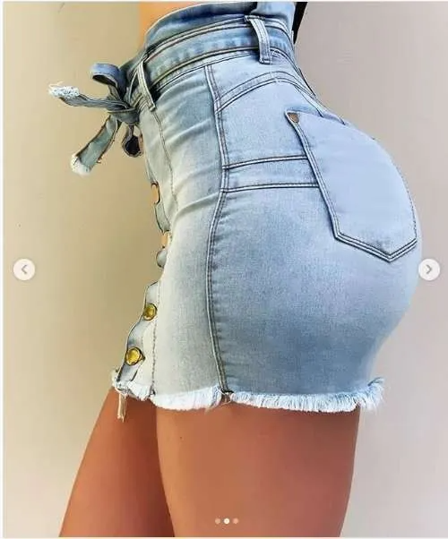 Tie The Knot Buttoned Denim Mini Skirt  Castello Clothing Line   