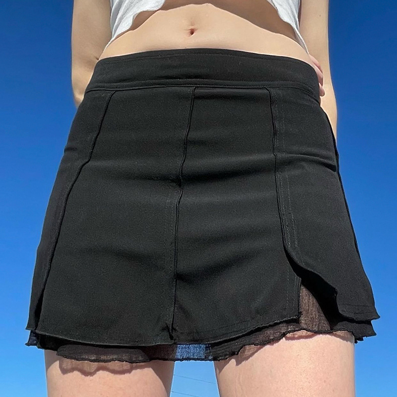 Low Rise Layered Mini Skirt with Front Slits - Polyester/Spandex Material - Slim Fit  Castello Clothing Line   