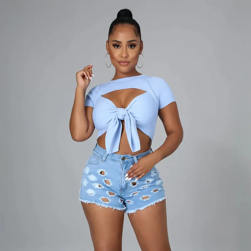 Chaos High-Waist Distressed Cutout Denim Shorts  Castello Clothing Line   
