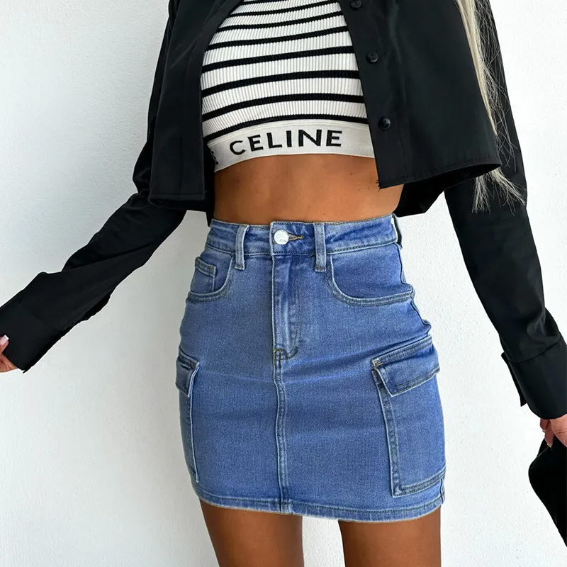 Pocket Play Denim Mini Skirt  Castello Clothing Line   