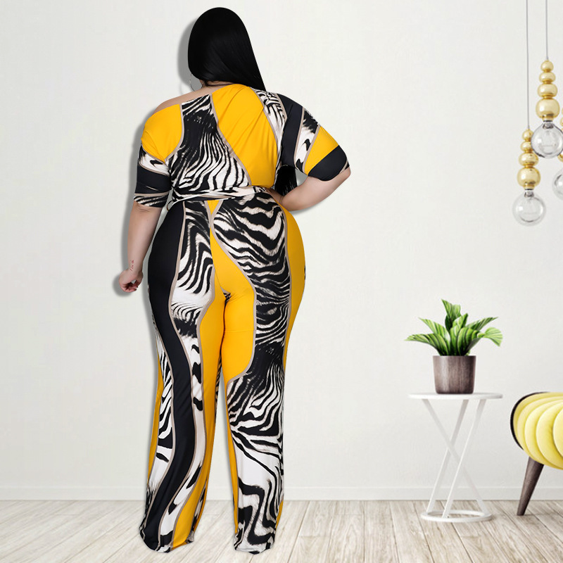 Jovie Plus Size Off-Shoulder Zebra Print Wide Leg Jumpsuit women jumpsuits Castello Clothing Line