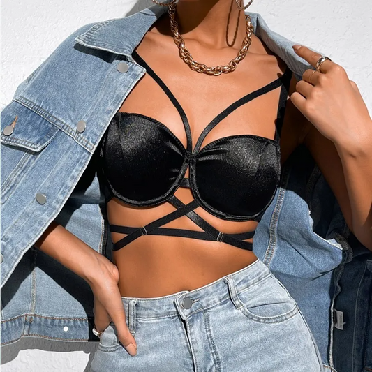 Strapped Desire Mesh Back Bustier Top  Castello Clothing Line   