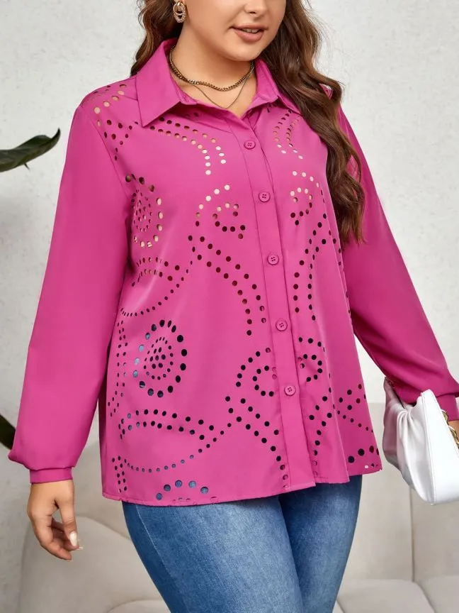 Laser Luxe Long Sleeve Button-Down Blouse  Castello Clothing Line   